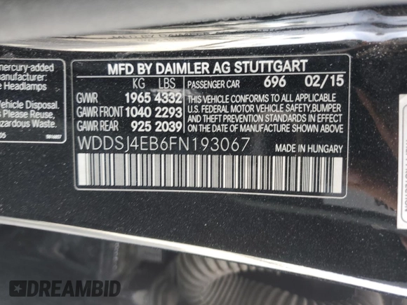 2015 Mercedes-Benz CLA 250 with VIN WDDSJ4EB6FN193067, listed as a Copart auction lot 48833053 with 88,736 mi miles and . Bid and sale history available at DreamBid. Image 15.