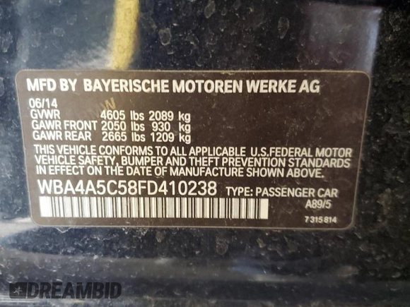 2015 BMW 4 Series 428i with VIN WBA4A5C58FD410238, listed as a Copart auction lot 42654295 with 72,262 mi miles and Salvage Title. Bid and sale history available at DreamBid. Image 12.