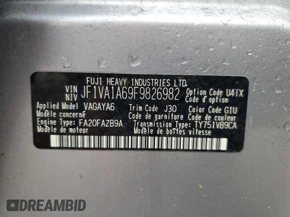 2015 Subaru WRX with VIN JF1VA1A69F9826982, listed as a Copart auction lot 43208285 with 121,221 mi miles and Salvage Title. Bid and sale history available at carsss.com. Image 14.