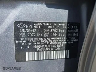 2012 Hyundai Elantra GLS with VIN KMHDH4AE0CU421897, listed as a IAAI auction lot 41958513 with 117,809 mi miles. Bid and sale history available at carsss.com. Image 9.