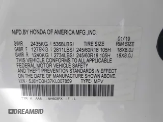 2019 Acura MDX with VIN 5J8YD3H37KL007859, listed as a IAAI auction lot 41656164 with 59,838 mi miles and . Bid and sale history available at DreamBid. Image 9.