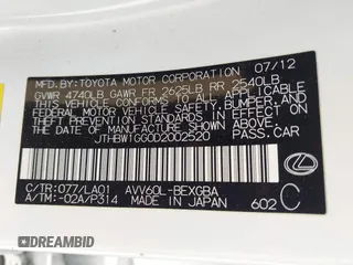 2013 Lexus ES 300h Hybrid with VIN JTHBW1GG0D2002520, listed as a IAAI auction lot 42049567 with 195,538 mi miles. Bid and sale history available at carsss.com. Image 9.