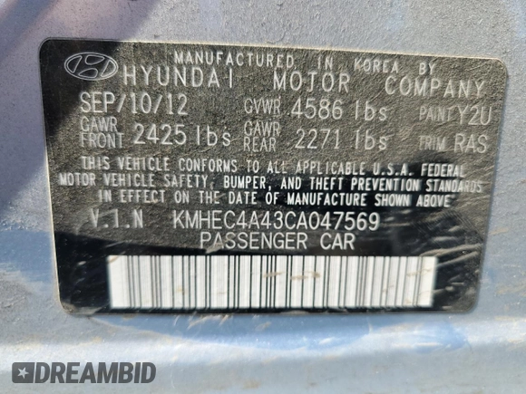 2012 Hyundai Sonata Hybrid z VIN KMHEC4A43CA047569, wystawiony jako Copart lot #57174535 z przebiegiem 186 562 mil mil oraz Czysty tytuł • Clean title. Historia ofert i sprzedaży dostępna na DreamBid. Obrazek 12.