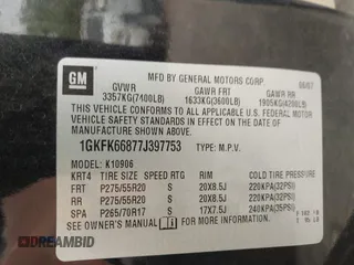 2007 GMC Yukon XL z VIN 1GKFK66877J397753, wystawiony jako IAAI lot #42271958 z przebiegiem 272 259 mil mil oraz . Historia ofert i sprzedaży dostępna na DreamBid. Obrazek 9.