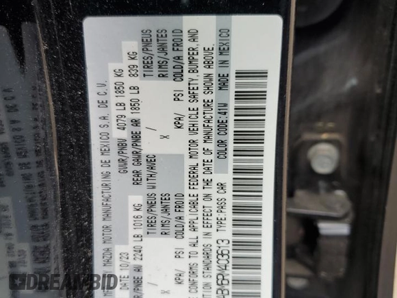 2024 Mazda 3 S Select Sport with VIN 3MZBPABM6RM403613, listed as a Copart auction lot 57187045 with 19,546 mi miles and Salvage title. Bid and sale history available at DreamBid. Image 12.