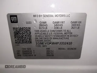 2023 Chevrolet Traverse LT Cloth with VIN 1GNEVGKW4PJ332410, listed as a IAAI auction lot 42001073 with 23,453 mi miles and . Bid and sale history available at DreamBid. Image 9.