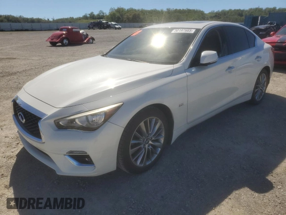 2018 Infiniti Q50 3.0t LUXE with VIN JN1EV7APXJM590653, listed as a Copart auction lot 50197665 with 75,736 mi miles and Salvage Title. Bid and sale history available at carsss.com. Image 1.