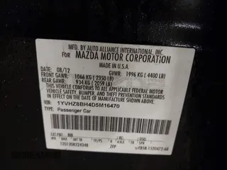 2013 Mazda 6 i Sport with VIN 1YVHZ8BH4D5M16470, listed as a IAAI auction lot 41594785 with 184,977 mi miles. Bid and sale history available at carsss.com. Image 9.