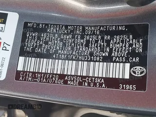 2017 Toyota Camry XLE with VIN 4T1BF1FK7HU331082, listed as a IAAI auction lot 42084269 with 104,632 mi miles and . Bid and sale history available at DreamBid. Image 9.
