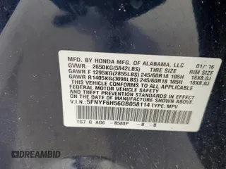 2016 Honda Pilot EX-L with VIN 5FNYF6H56GB058114, listed as a Copart auction lot 47833425 with 150,012 mi miles and Salvage Title. Bid and sale history available at carsss.com. Image 14.