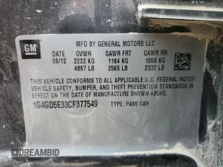 2012 Buick LaCrosse Premium 1 with VIN 1G4GD5E33CF377549, listed as a Copart auction lot 61351265 with 52,248 mi miles and Salvage title. Bid and sale history available at DreamBid. Image 12.