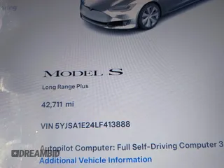 2020 Tesla Model S Long Range with VIN 5YJSA1E24LF413888, listed as a IAAI auction lot 41214903 with 42,711 mi miles and . Bid and sale history available at DreamBid. Image 15.