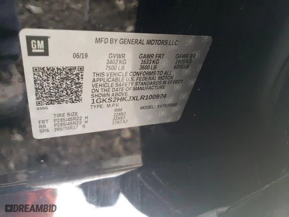 2020 GMC Yukon XL Denali with VIN 1GKS2HKJXLR100974, listed as a Copart auction lot 45705805 with 0 mi miles and Salvage Title. Bid and sale history available at carsss.com. Image 14.