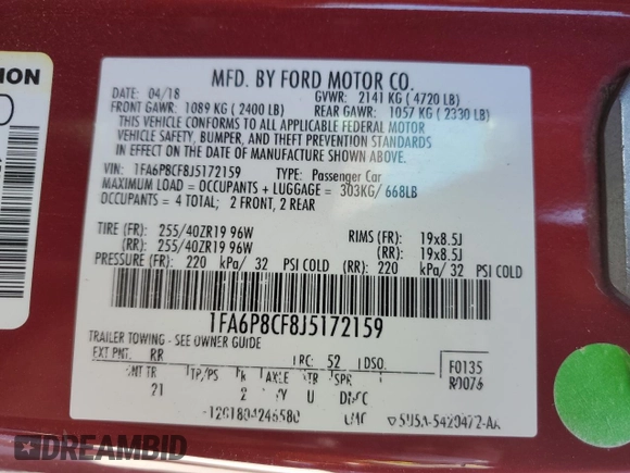 2018 Ford Mustang GT with VIN 1FA6P8CF8J5172159, listed as a Copart auction lot 47234365 with 76,685 mi miles and Salvage Title. Bid and sale history available at carsss.com. Image 12.