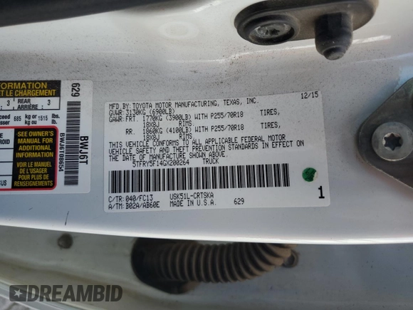 2016 Toyota Tundra SR5 z VIN 5TFRY5F14GX200264, wystawiony jako Copart lot #42748335 z przebiegiem 123 986 mil mil oraz Szkoda całkowita • Salvage title. Historia ofert i sprzedaży dostępna na DreamBid. Obrazek 12.