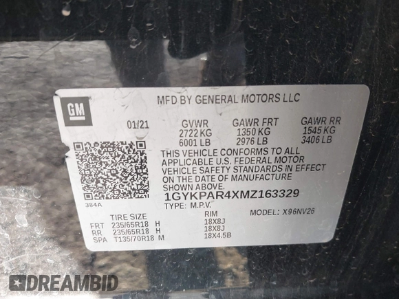2021 Cadillac XT6 Luxury with VIN 1GYKPAR4XMZ163329, listed as a IAAI auction lot 41225133 with 132,175 mi miles. Bid and sale history available at carsss.com. Image 9.