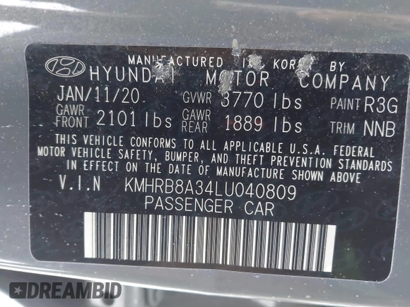 2020 Hyundai Venue SE with VIN KMHRB8A34LU040809, listed as a IAAI auction lot 41509125 with 63,335 mi miles and . Bid and sale history available at DreamBid. Image 9.