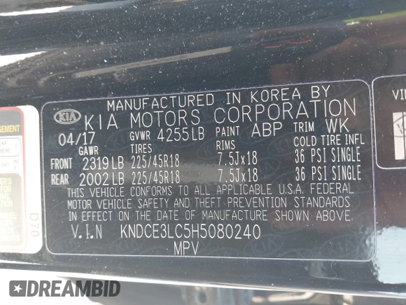 2017 Kia Niro Touring with VIN KNDCE3LC5H5080240, listed as a IAAI auction lot 41760023 with 78,294 mi miles. Bid and sale history available at carsss.com. Image 9.