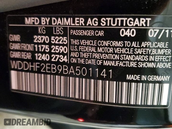 2011 Mercedes-Benz E 350 Luxury with VIN WDDHF2EB9BA501141, listed as a Copart auction lot 46609615 with 148,920 mi miles and Salvage title. Bid and sale history available at DreamBid. Image 12.
