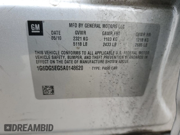 2010 Cadillac CTS Luxury with VIN 1G6DG5EG5A0148620, listed as a Copart auction lot 55700035 with 130,253 mi miles and Salvage title. Bid and sale history available at DreamBid. Image 13.