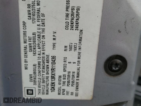 2000 GMC Denali z VIN 1GKEK13RXYR110436, wystawiony jako Copart lot #74311244 z przebiegiem 250 735 mil mil oraz Szkody całkowita. Historia ofert i sprzedaży dostępna na DreamBid. Obrazek 13.