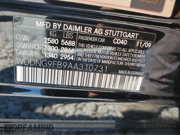 2010 Mercedes-Benz S 400 with VIN WDDNG9FB9AA310731, listed as a Copart auction lot 73375434 with 183,515 mi miles and Salvage Title. Bid and sale history available at DreamBid. Image 12.