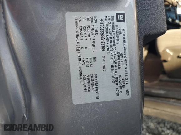 2009 GMC Sierra 1500 with VIN 3GTEC23389G192789, listed as a Copart auction lot 84912224 with 172,642 mi miles and Salvage Title. Bid and sale history available at DreamBid. Image 12.