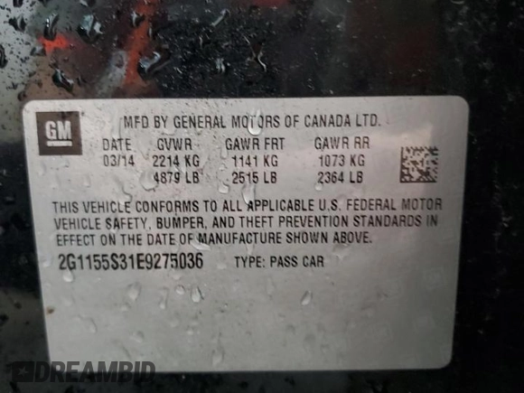 2014 Chevrolet Impala LTZ with VIN 2G1155S31E9275036, listed as a Copart auction lot 52099875 with 87,719 mi miles and Salvage title. Bid and sale history available at DreamBid. Image 14.