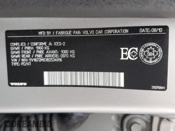 2011 Volvo S40 с VIN YV1672MS3B2534916, выставлен на аукционе Copart как лот 63177274 с пробегом 197 061 миль миль и Списание • Salvage title. История ставок и продаж доступна на DreamBid. Изображение 13.