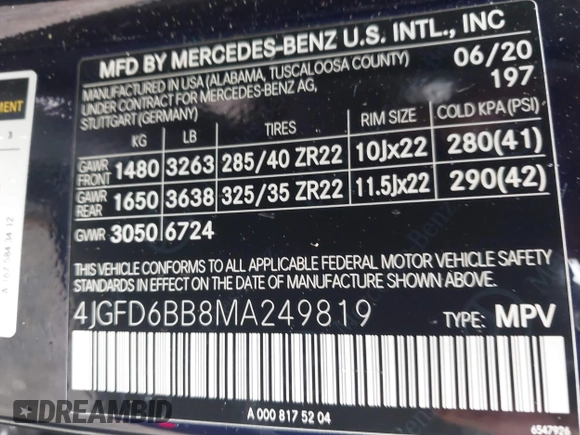 2021 Mercedes-Benz GLE 53 AMG with VIN 4JGFD6BB8MA249819, listed as a IAAI auction lot 42213429 with 46,262 mi miles and . Bid and sale history available at DreamBid. Image 9.