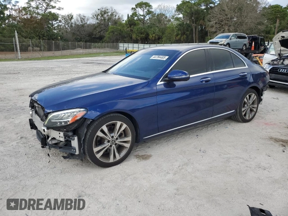 2019 Mercedes-Benz C 300 with VIN 55SWF8DB2KU295639, listed as a Copart auction lot 44784485 with 57,626 mi miles and Salvage Title. Bid and sale history available at DreamBid. Image 1.