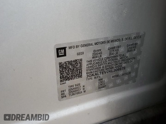 2019 GMC Terrain SLE with VIN 3GKALTEV2KL309979, listed as a Copart auction lot 58098935 with 61,783 mi miles and Clean title. Bid and sale history available at DreamBid. Image 12.
