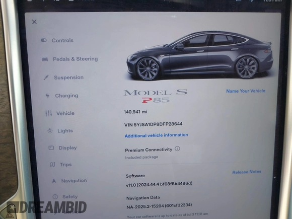 2013 Tesla Model S Performance with VIN 5YJSA1DP8DFP28644, listed as a IAAI auction lot 42641375 with 140,941 mi miles and . Bid and sale history available at DreamBid. Image 7.
