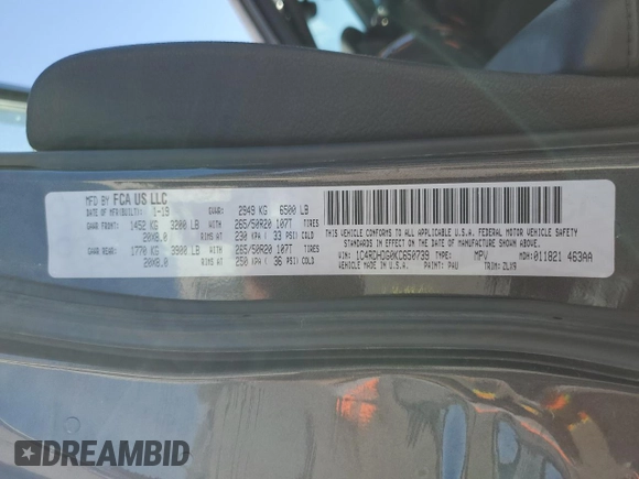 2019 Dodge Durango GT Plus with VIN 1C4RDHDG0KC650739, listed as a Copart auction lot 55260435 with 66,506 mi miles and Salvage title. Bid and sale history available at DreamBid. Image 13.