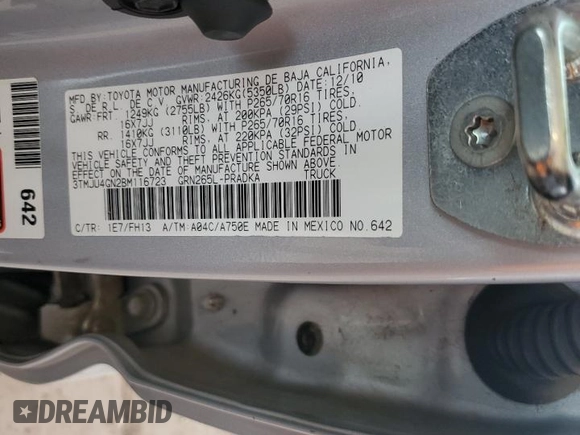 2011 Toyota Tacoma PreRunner with VIN 3TMJU4GN2BM116723, listed as a Copart auction lot 50825365 with 199,982 mi miles and Salvage Title. Bid and sale history available at DreamBid. Image 14.