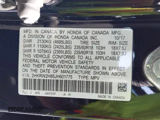 2018 Honda CR-V EX-L with VIN 2HKRW2H85JH601775, listed as a IAAI auction lot 40347116 with 1 mi miles. Bid and sale history available at carsss.com. Image 9.