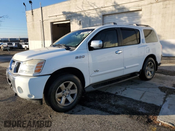 2006 Nissan Armada LE z VIN 5N1AA08B46N715720, wystawiony jako Copart lot #87299074 z przebiegiem 141 564 mil mil oraz Czysty tytuł • Clean title. Historia ofert i sprzedaży dostępna na DreamBid. Obrazek 1.