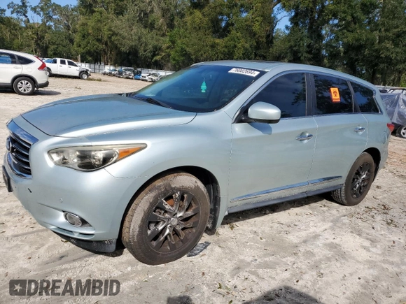 2013 Infiniti JX35 with VIN 5N1AL0MN5DC328953, listed as a Copart auction lot 76002694 with 170,006 mi miles and Salvage Title. Bid and sale history available at carsss.com. Image 1.
