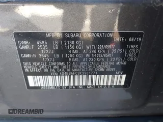 2019 Subaru Outback Premium with VIN 4S4BSAFC3K3381771, listed as a IAAI auction lot 42523729 with 76,783 mi miles and . Bid and sale history available at DreamBid. Image 9.