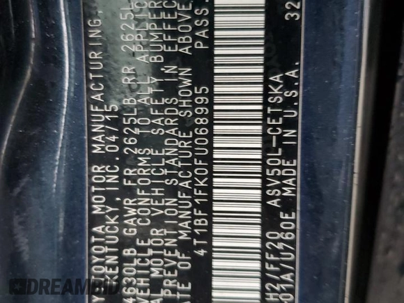 2015 Toyota Camry XLE with VIN 4T1BF1FK0FU068995, listed as a Copart auction lot 42503345 with 189,846 mi miles and Salvage Title. Bid and sale history available at DreamBid. Image 14.