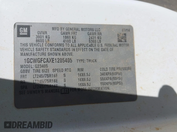2014 Chevrolet Express Cargo Van with VIN 1GCWGFCAXE1205405, listed as a IAAI auction lot 41700218 with 397,332 mi miles. Bid and sale history available at carsss.com. Image 9.