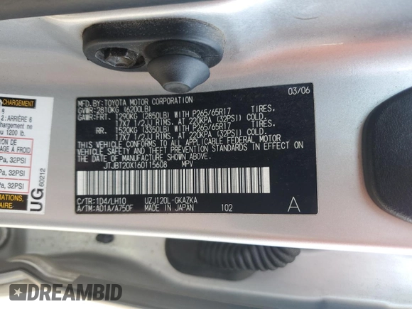 2006 Lexus GX 470 z VIN JTJBT20X160115608, wystawiony jako Copart lot #61028725 z przebiegiem 253 515 mil mil oraz Czysty tytuł • Clean title. Historia ofert i sprzedaży dostępna na DreamBid. Obrazek 13.