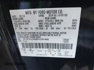 2014 Ford F-150 XL with VIN 1FTEX1CM2EKD81495, listed as a IAAI auction lot 41995506 with 150,500 mi miles and . Bid and sale history available at DreamBid. Image 9.