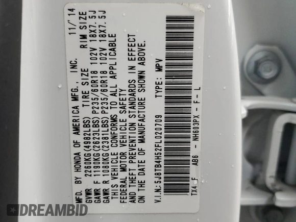 2015 Acura RDX Technology z VIN 5J8TB4H52FL020709, wystawiony jako Copart lot #52940415 z przebiegiem 130 519 mil mil oraz Czysty tytuł • Clean title. Historia ofert i sprzedaży dostępna na DreamBid. Obrazek 14.