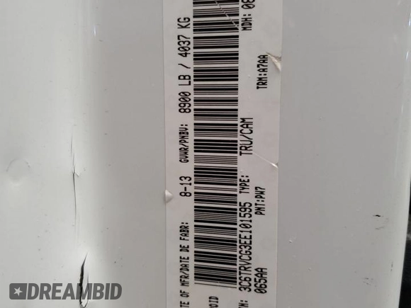 2014 Ram ProMaster Cargo with VIN 3C6TRVCG3EE101595, listed as a Copart auction lot 43605045 with 342,319 mi miles and Salvage Title. Bid and sale history available at carsss.com. Image 13.
