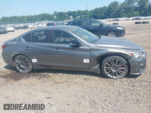 2018 Infiniti Q50 Red Sport 400 with VIN JN1FV7AP7JM461628, listed as a IAAI auction lot 42622062 with 58,561 mi miles and . Bid and sale history available at DreamBid. Image 13.