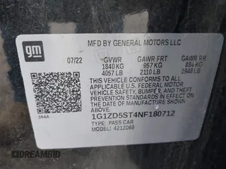 2022 Chevrolet Malibu LT with VIN 1G1ZD5ST4NF180712, listed as a IAAI auction lot 40837517 with 59,147 mi miles and . Bid and sale history available at DreamBid. Image 9.