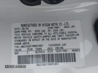 2009 Infiniti G37 x with VIN JNKCV64F79M653851, listed as a IAAI auction lot 41151205 with 156,982 mi miles and . Bid and sale history available at DreamBid. Image 9.