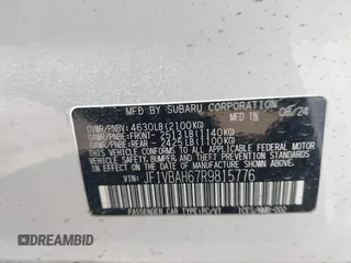 2024 Subaru WRX Premium with VIN JF1VBAH67R9815776, listed as a IAAI auction lot 42032015 with 2,122 mi miles and . Bid and sale history available at DreamBid. Image 9.