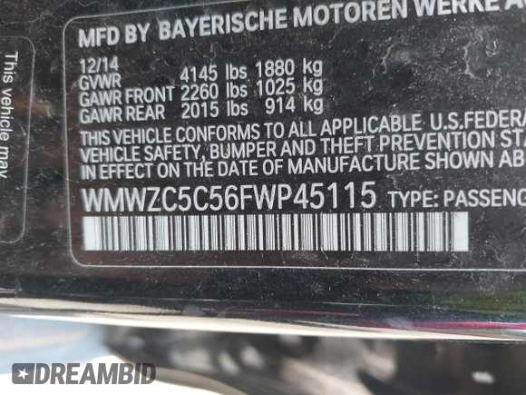 2015 MINI Countryman S with VIN WMWZC5C56FWP45115, listed as a IAAI auction lot 42426394 with 52,937 mi miles and . Bid and sale history available at DreamBid. Image 9.